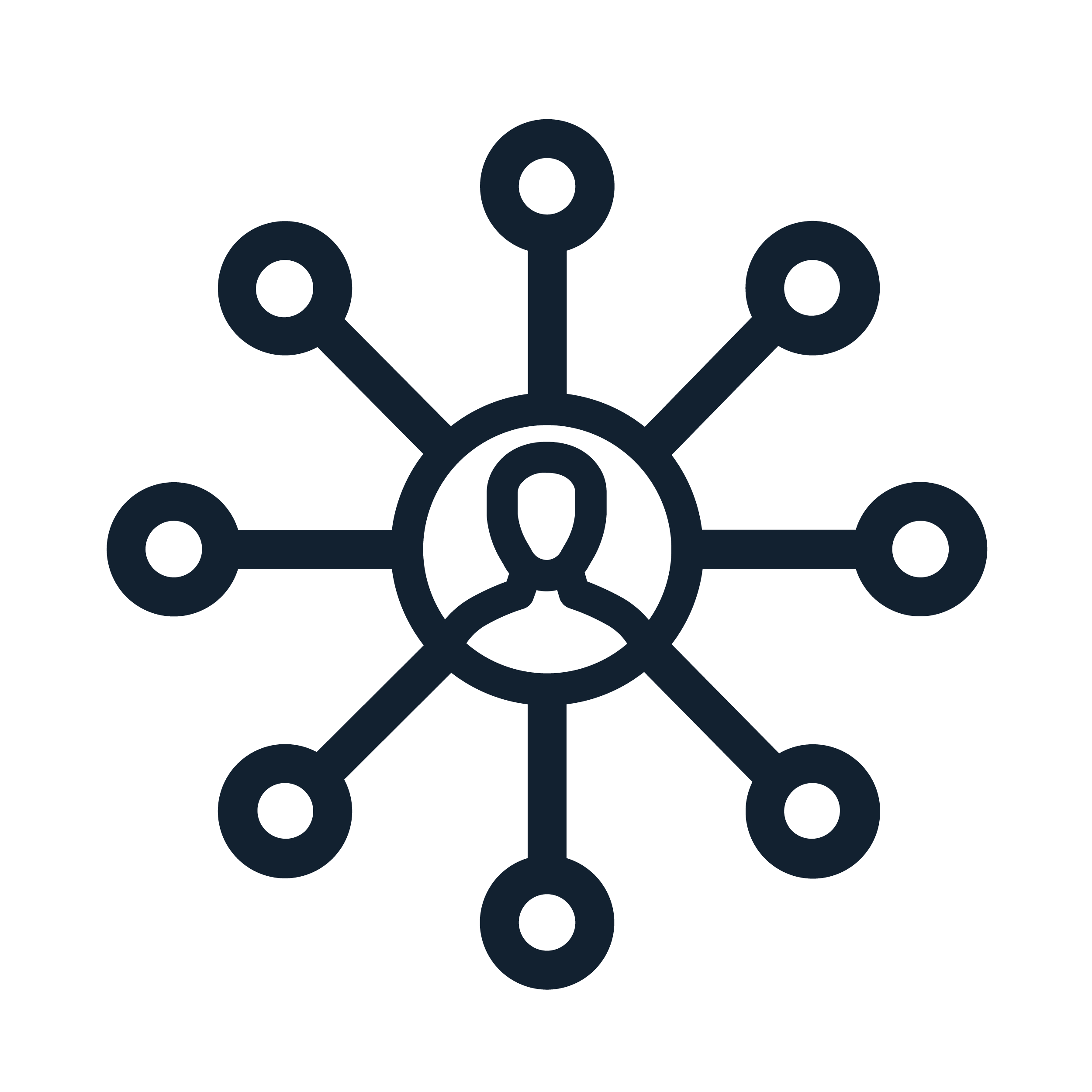 Icon of single, central individual connected to points surrounding them